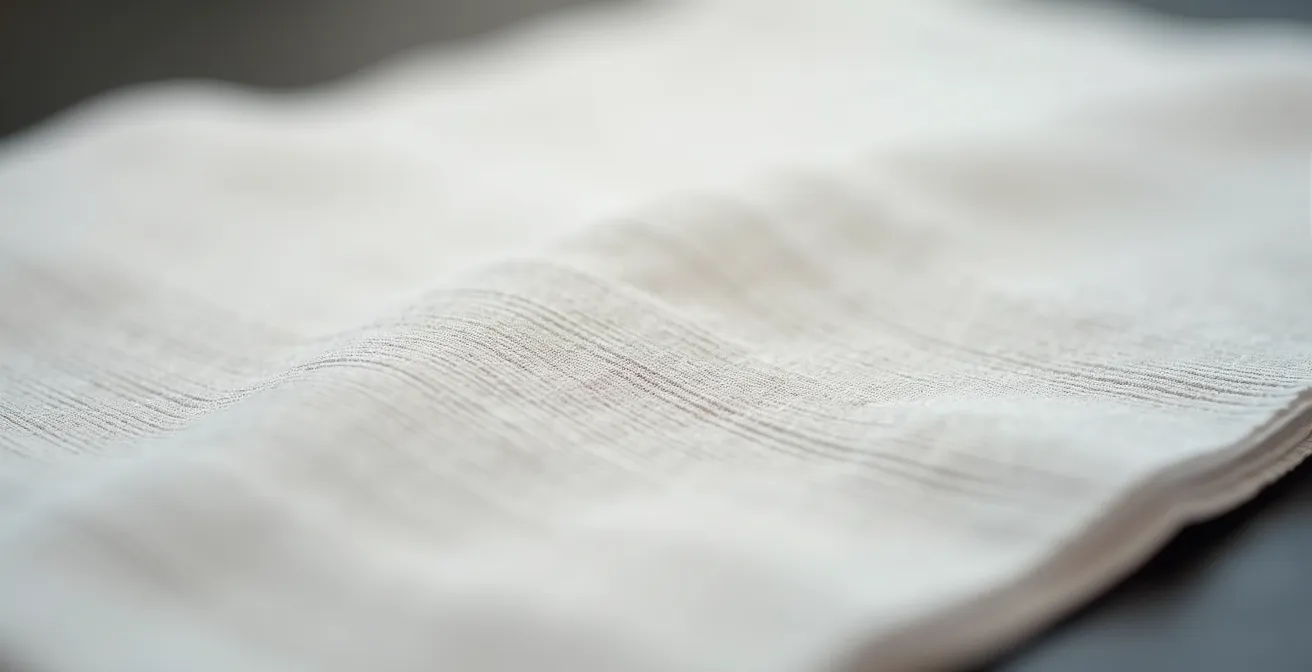 Gros plan sur la texture fine d'une serviette en papier professionnelle montrant détails de pliage et douceur