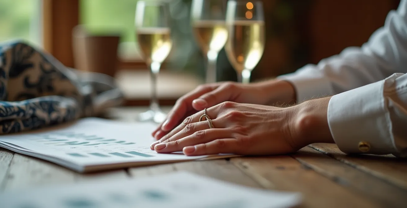 Gros plan sur des mains entrelacées exprimant la sérénité pendant les préparatifs