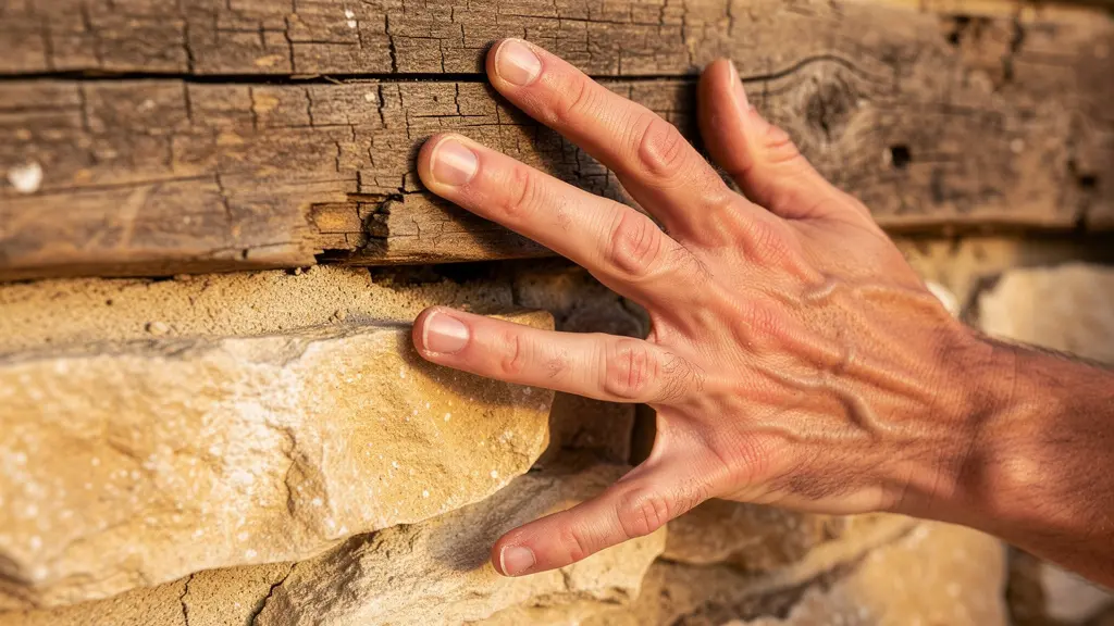 Détail authentique mur pierres apparentes poutre ancienne mas Provence